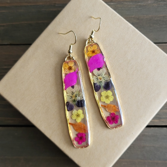 Hand Crafted Jewelry - Mixed Flower Resin Earrings- Handmade Earrings- Resin Shapes- Resin Pendants- Re